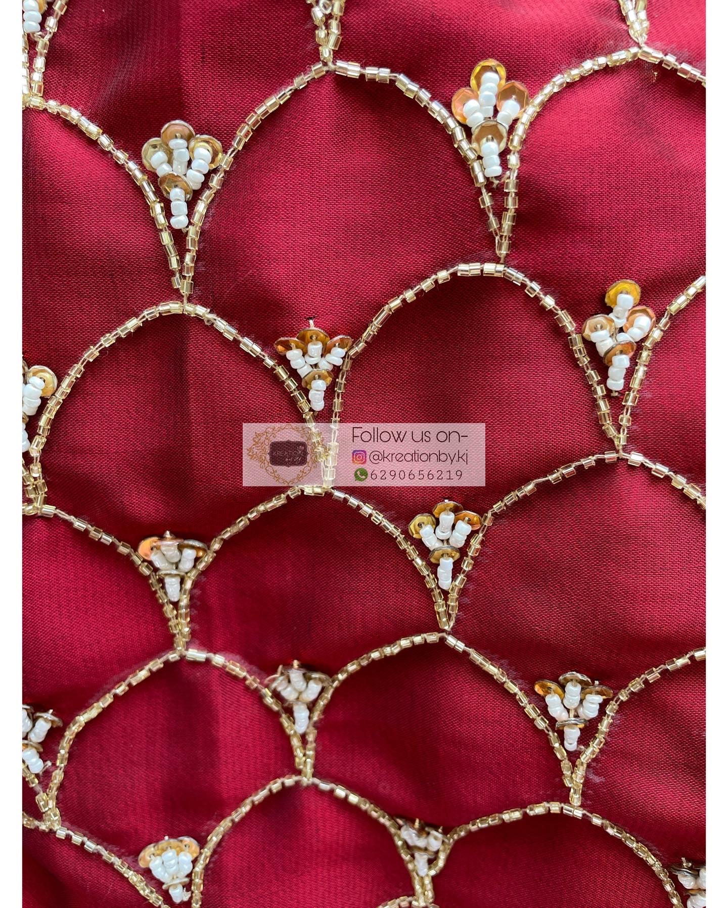 Maroon Georgette Cutdana Mehraab Jaal Saree - kreationbykj