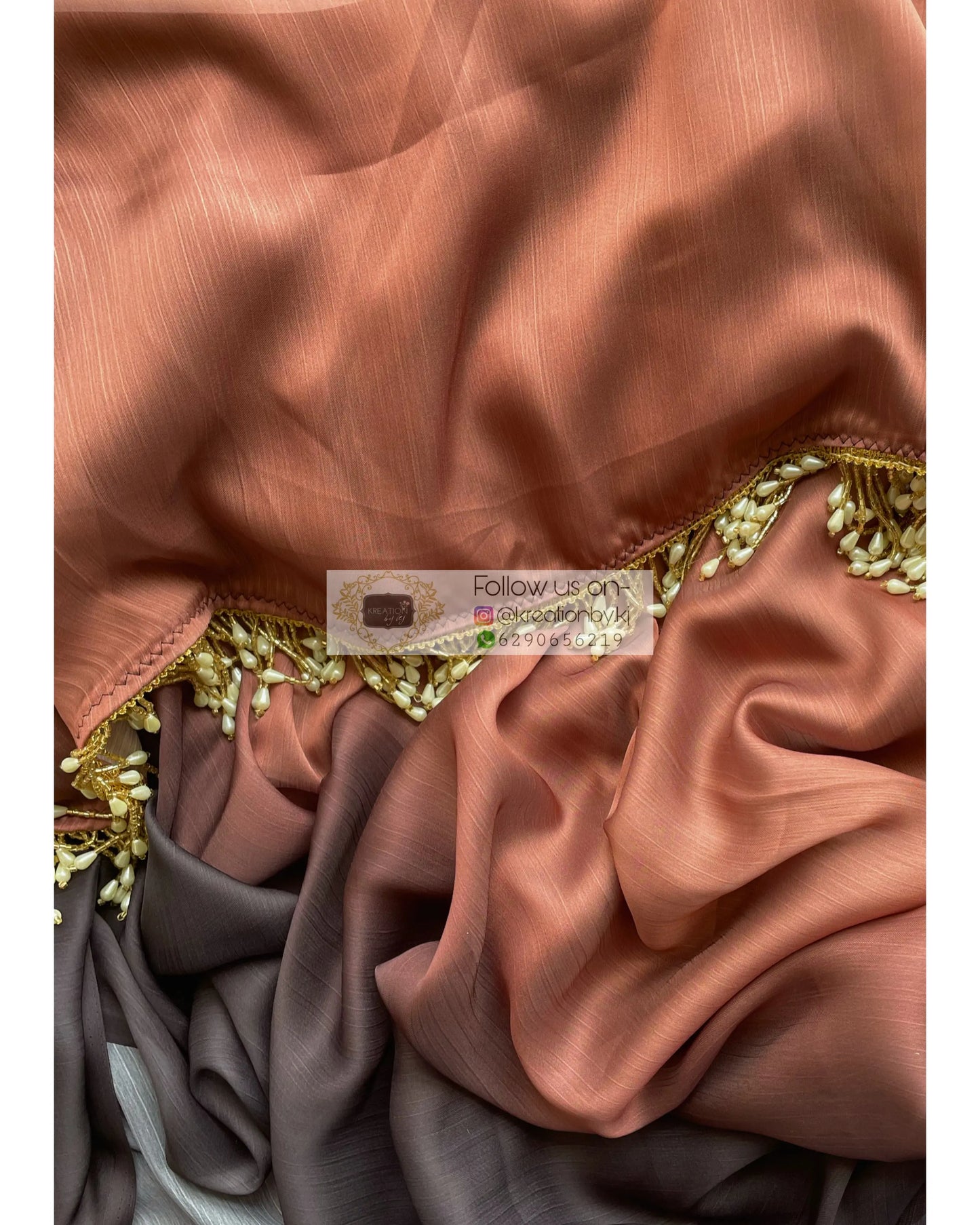 Chai Coffee Ombré Crepe Silk Saree with Handmade Tassels on Pallu - kreationbykj