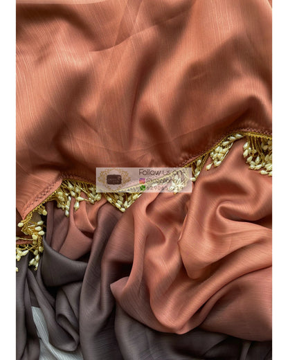 Chai Coffee Ombré Crepe Silk Saree with Handmade Tassels on Pallu - kreationbykj