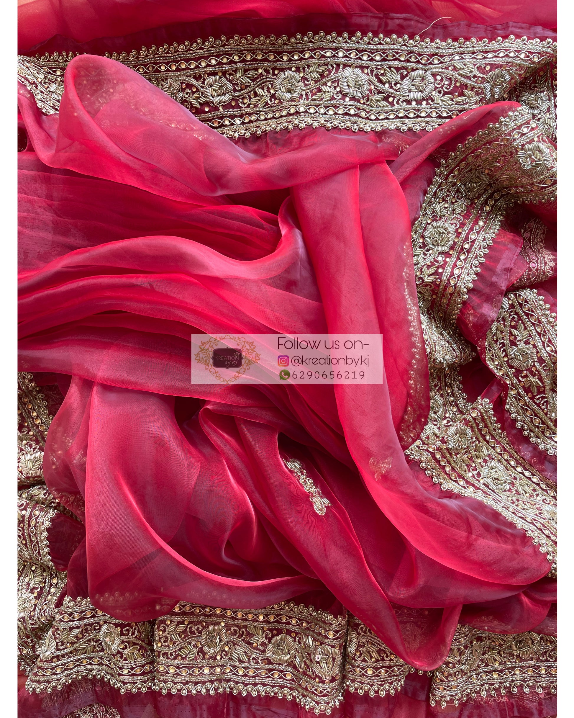 Red Glass Tissue Zarina Saree - kreationbykj