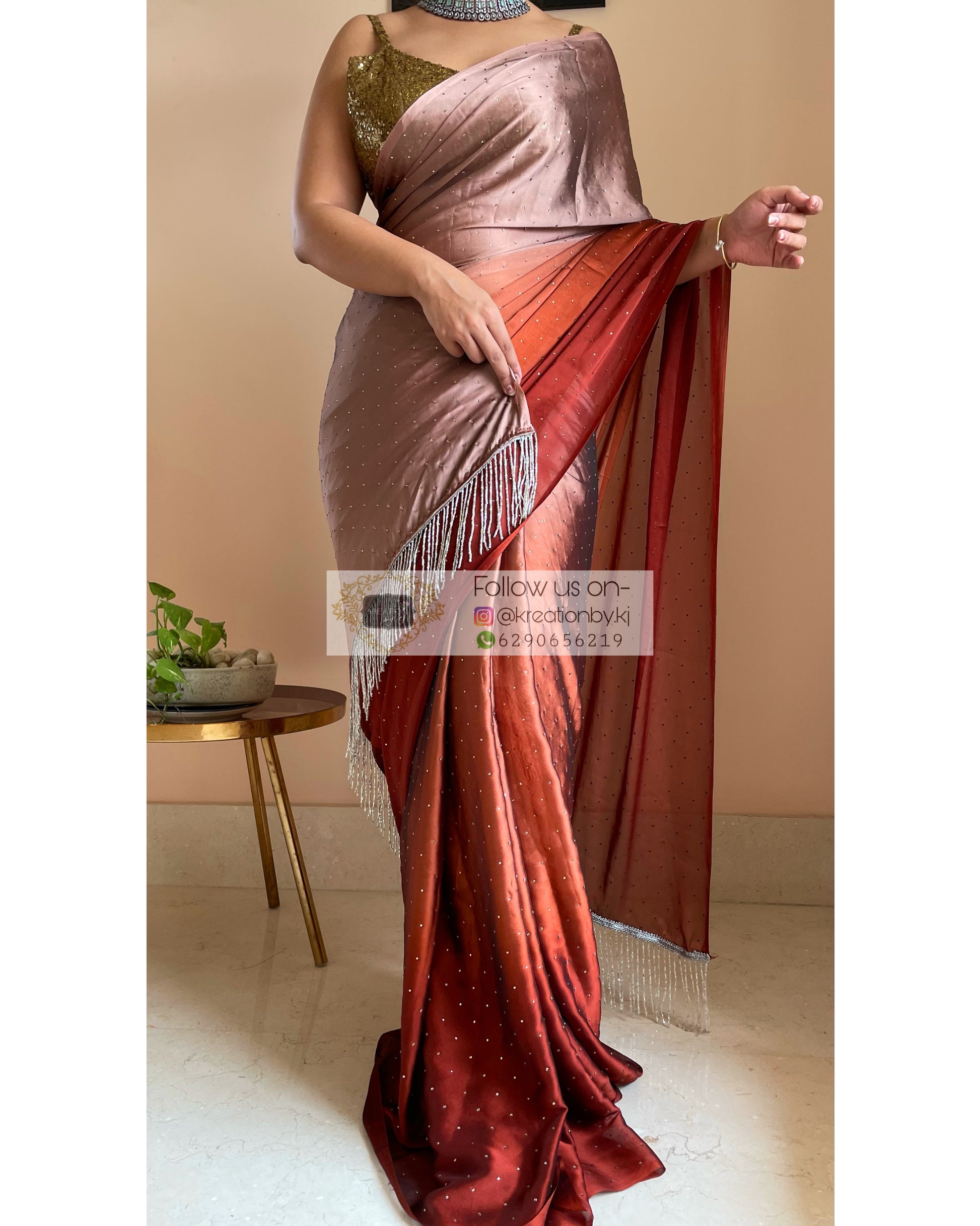 Ombré Espresso Martini Saree with Stone Work - kreationbykj