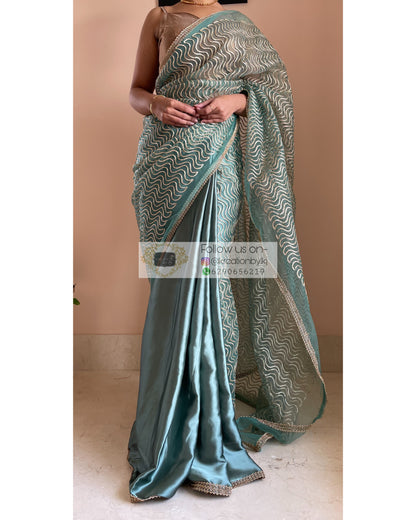 Sage Leher Saree - kreationbykj