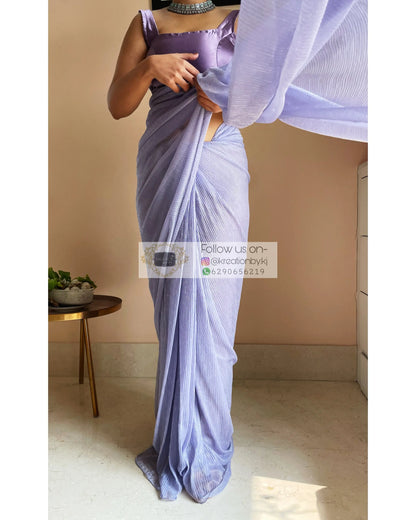 Lavender Pleated Shimmer Net Saree - kreationbykj