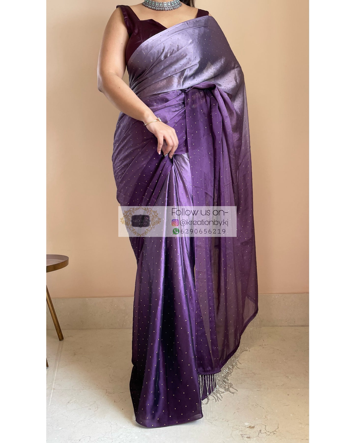 Purple Ombré Georgette Saree with Stone Work - kreationbykj