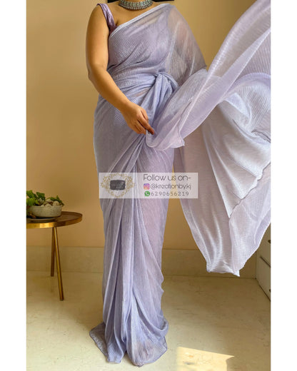 Lavender Pleated Shimmer Net Saree - kreationbykj
