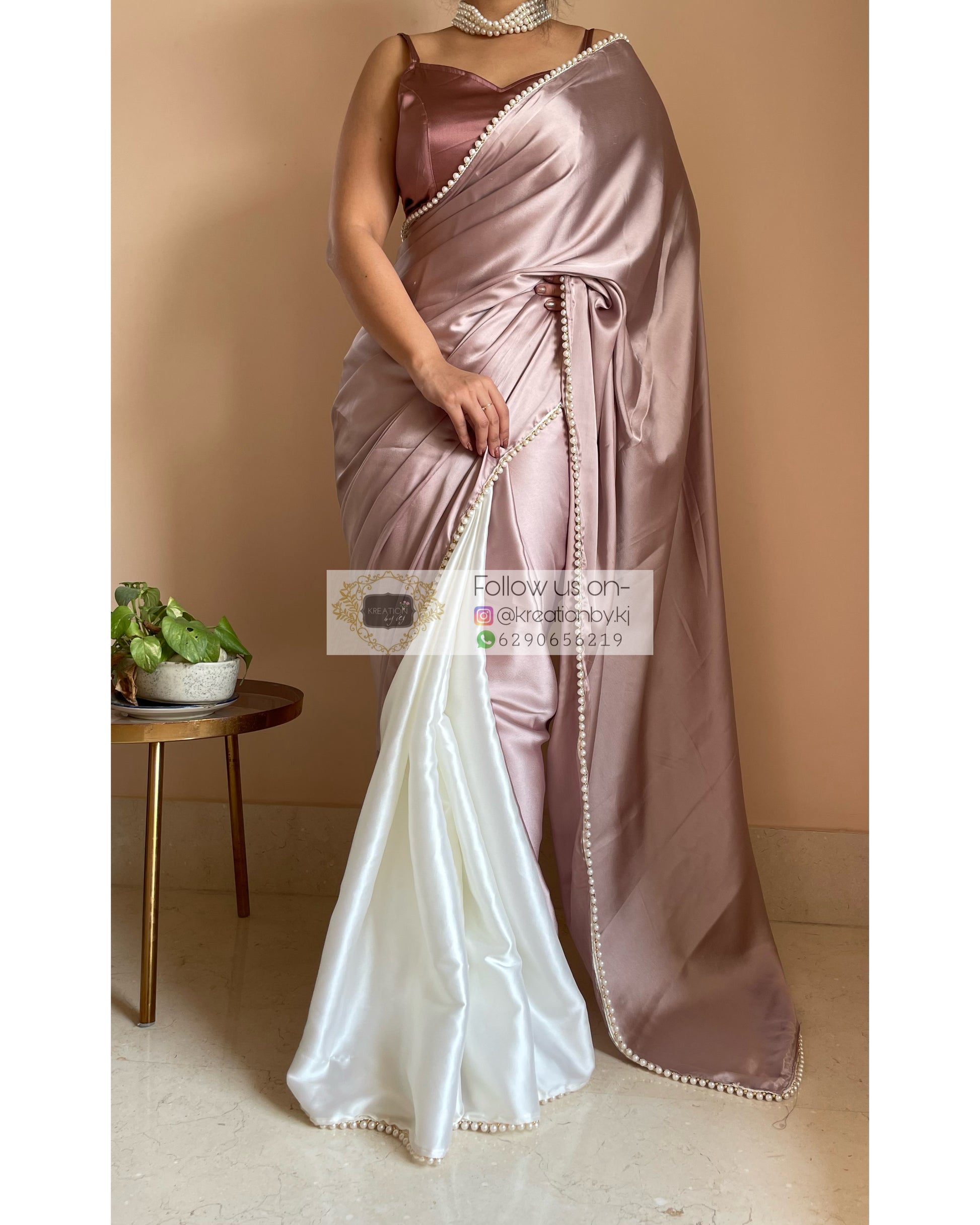 Lilac Rhapsody Two in One Satin Saree - kreationbykj