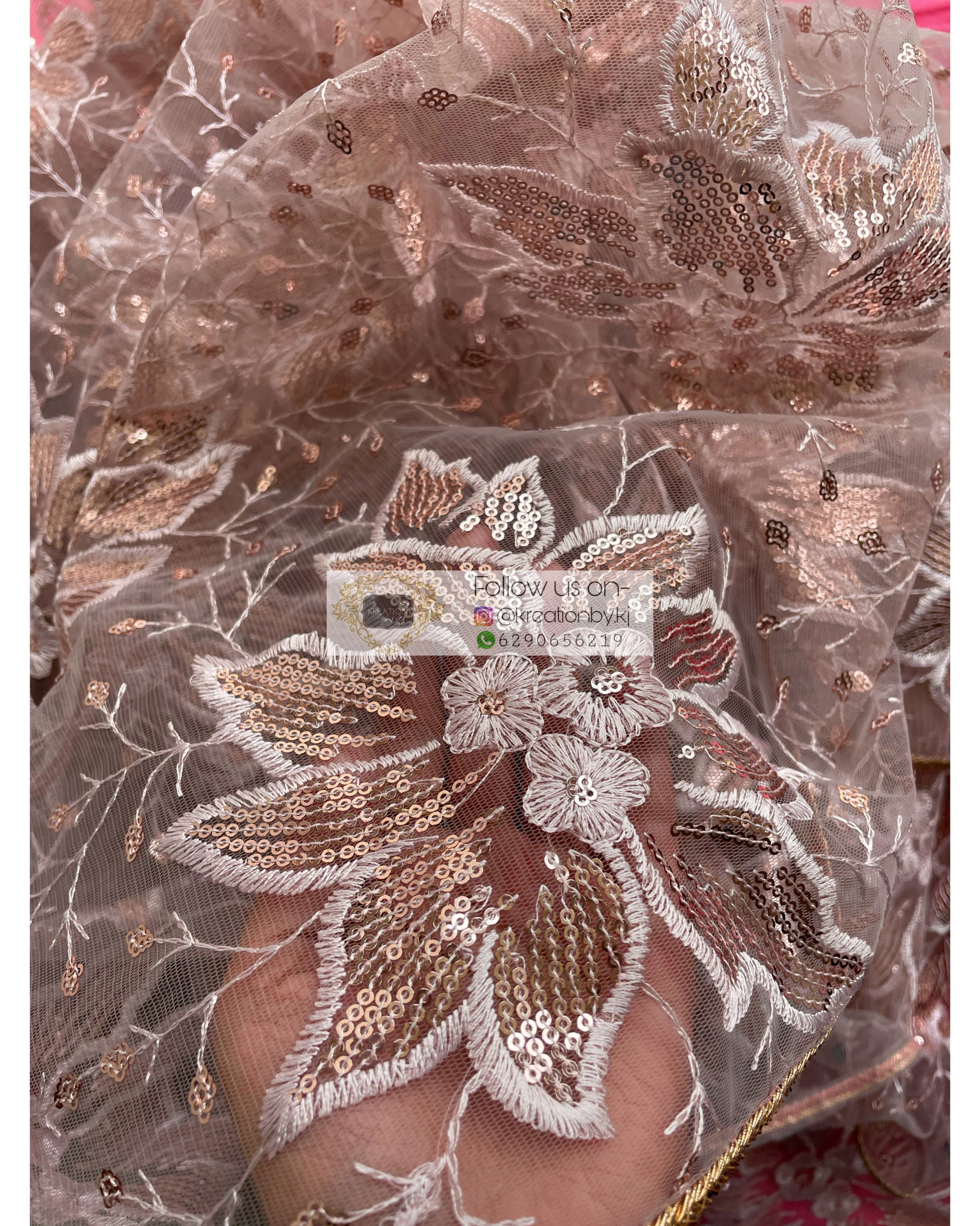 Pale Pink Floral Net Saree - kreationbykj