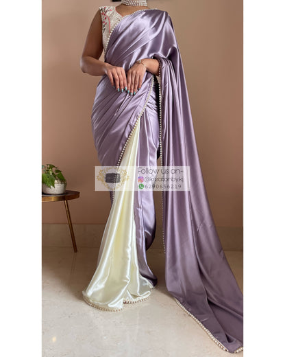 Lavender Lullaby Two in One Satin Saree - kreationbykj