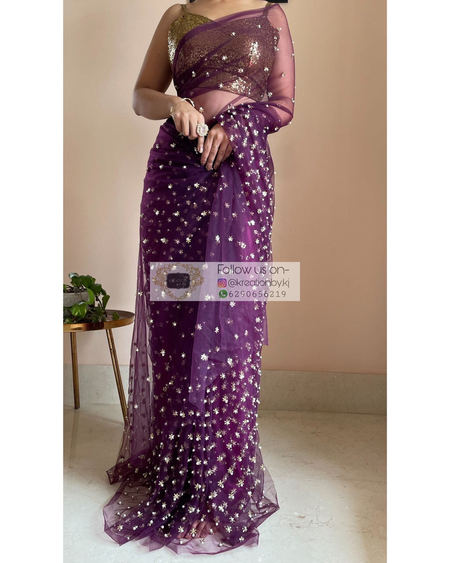 Jugnoo Wine Net Saree - kreationbykj