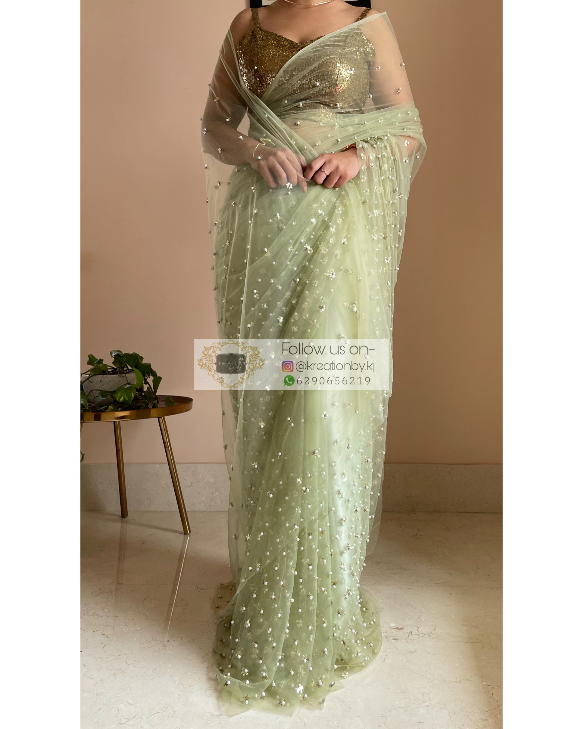 Jugnoo Green Net Saree - kreationbykj