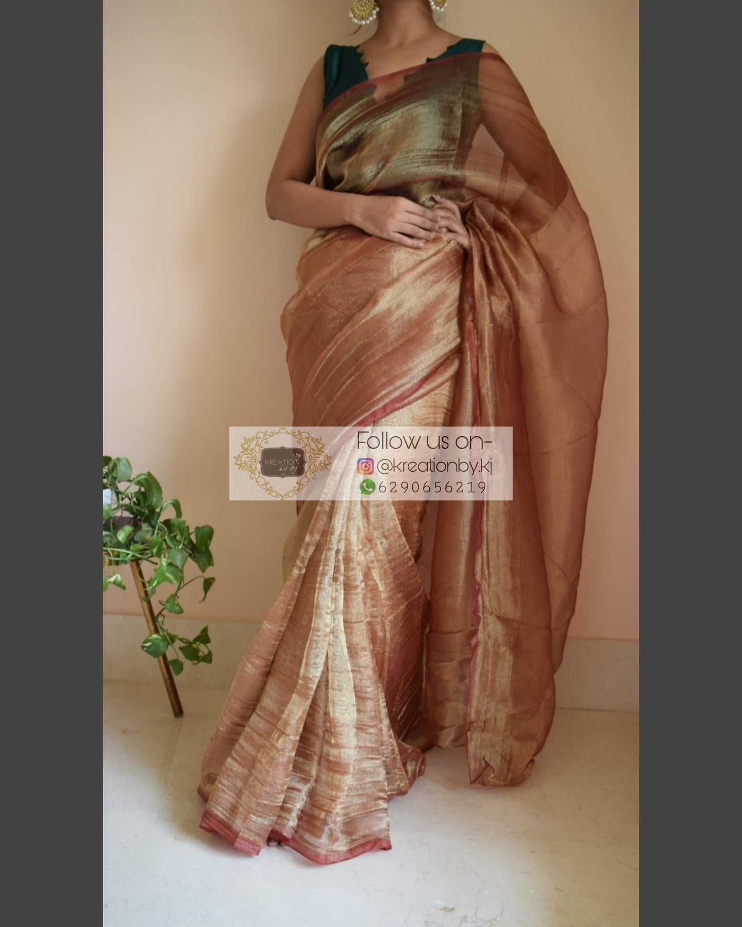 Copper Zari Tissue Saree - kreationbykj