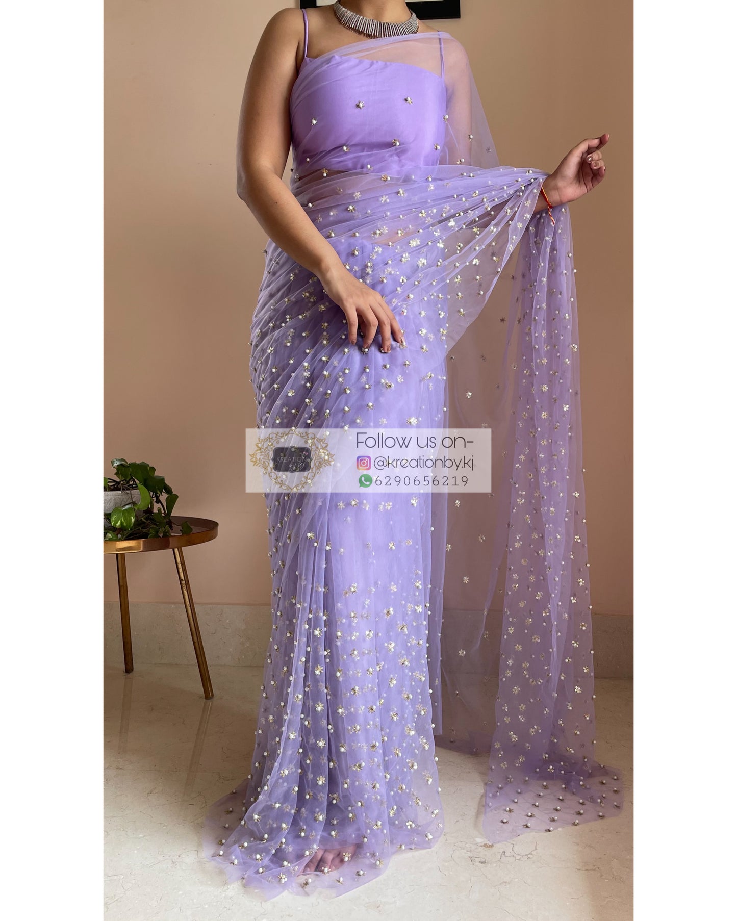 Jugnoo Lavender Net Saree - kreationbykj