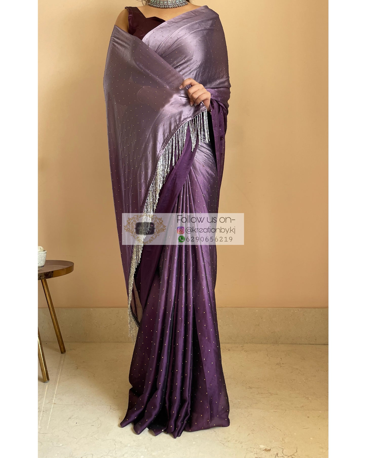 Purple Ombré Georgette Saree with Stone Work - kreationbykj