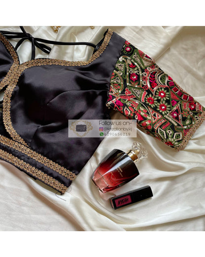 Black Blouse with Embroidered Sleeves - kreationbykj