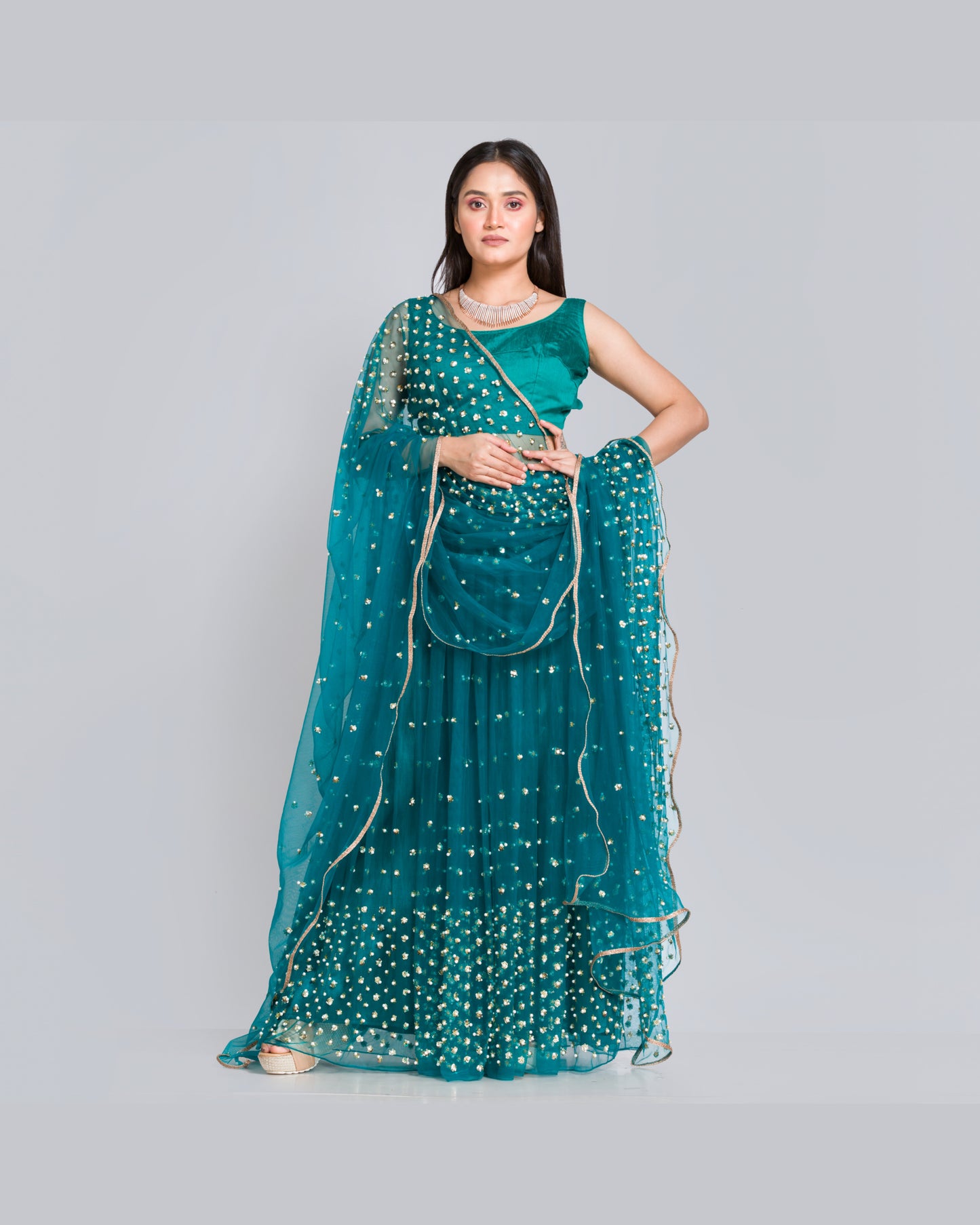 City of Stars Teal Blue Lehenga - kreationbykj