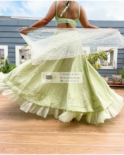 Green Sheesh Mahal Lehenga Set - kreationbykj