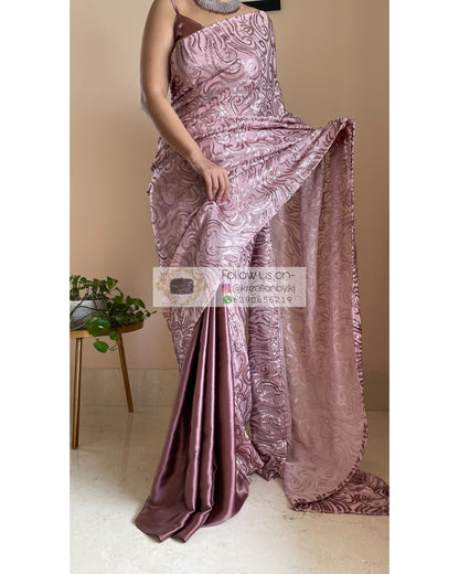 Rose Gold Sequins Half Saree - kreationbykj