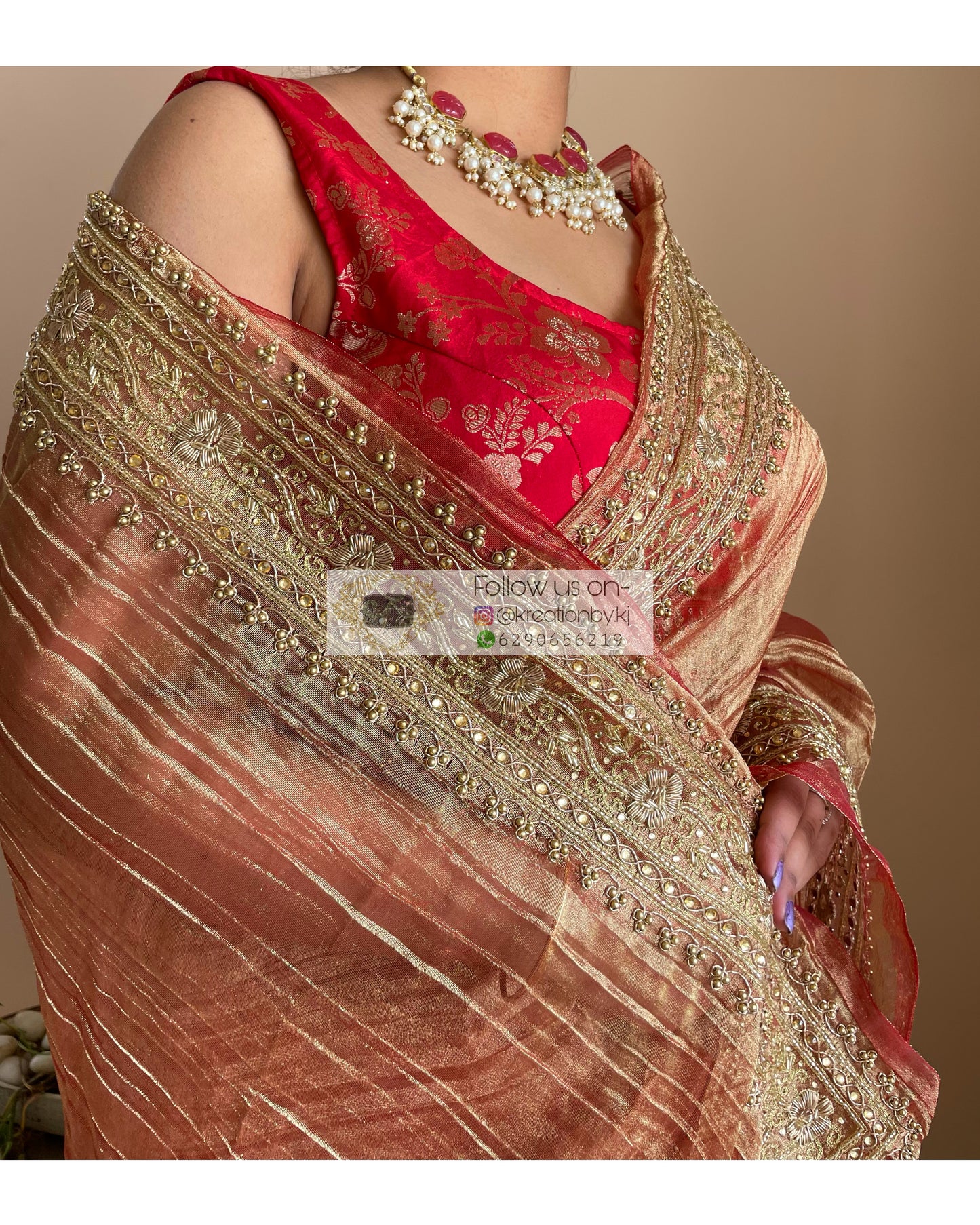 Copper Zari Tissue Zarina Saree - kreationbykj