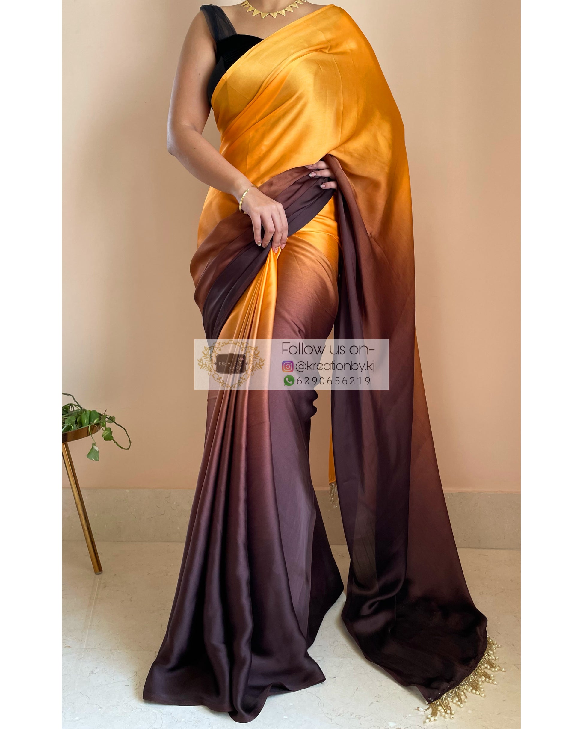 Desert Dreams Ombré Crepe Silk Saree With Handmade Tassels on Pallu - kreationbykj