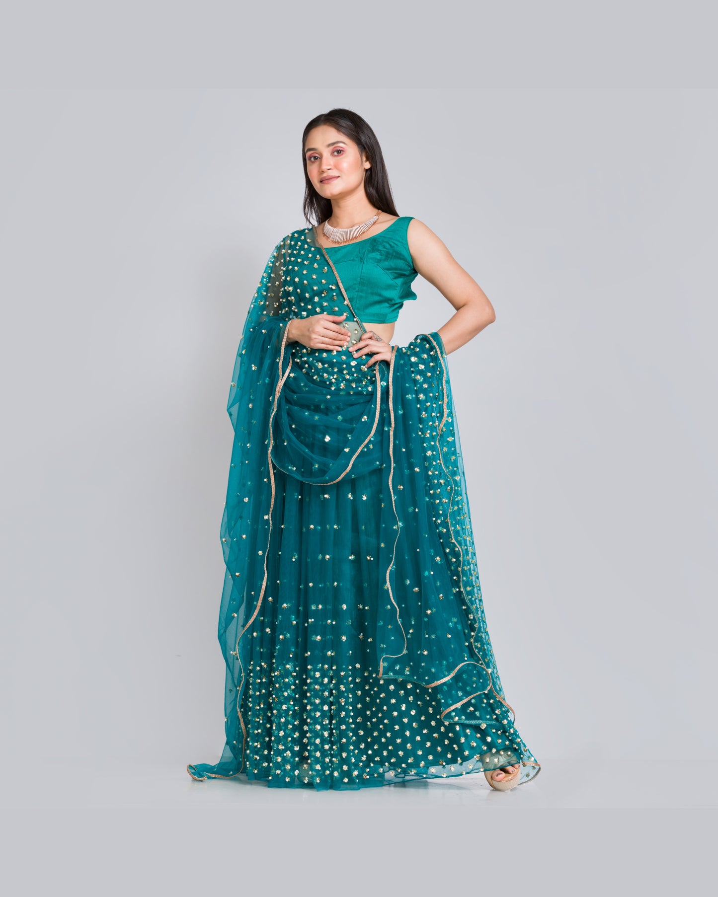 City of Stars Teal Blue Lehenga - kreationbykj