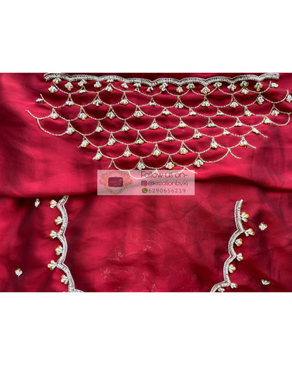 Maroon Georgette Cutdana Mehraab Jaal Saree - kreationbykj