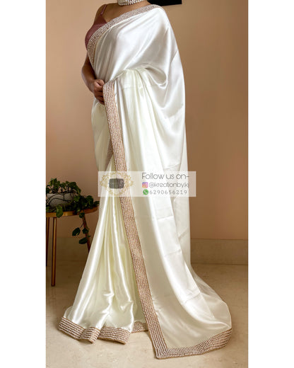 Cream Mother Of Pearl Saree - kreationbykj