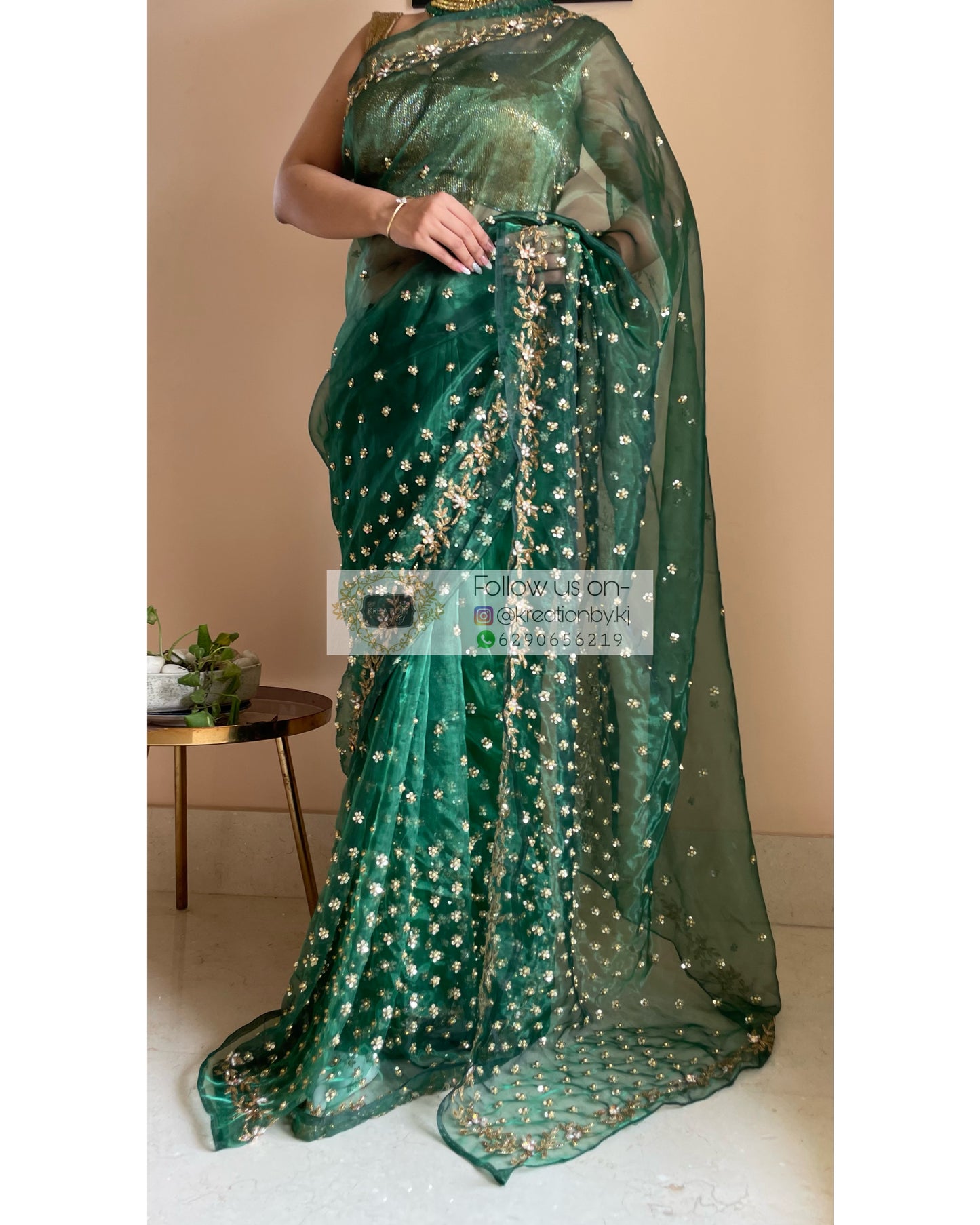 Forest Green Badan pe Sitaare Saree - kreationbykj