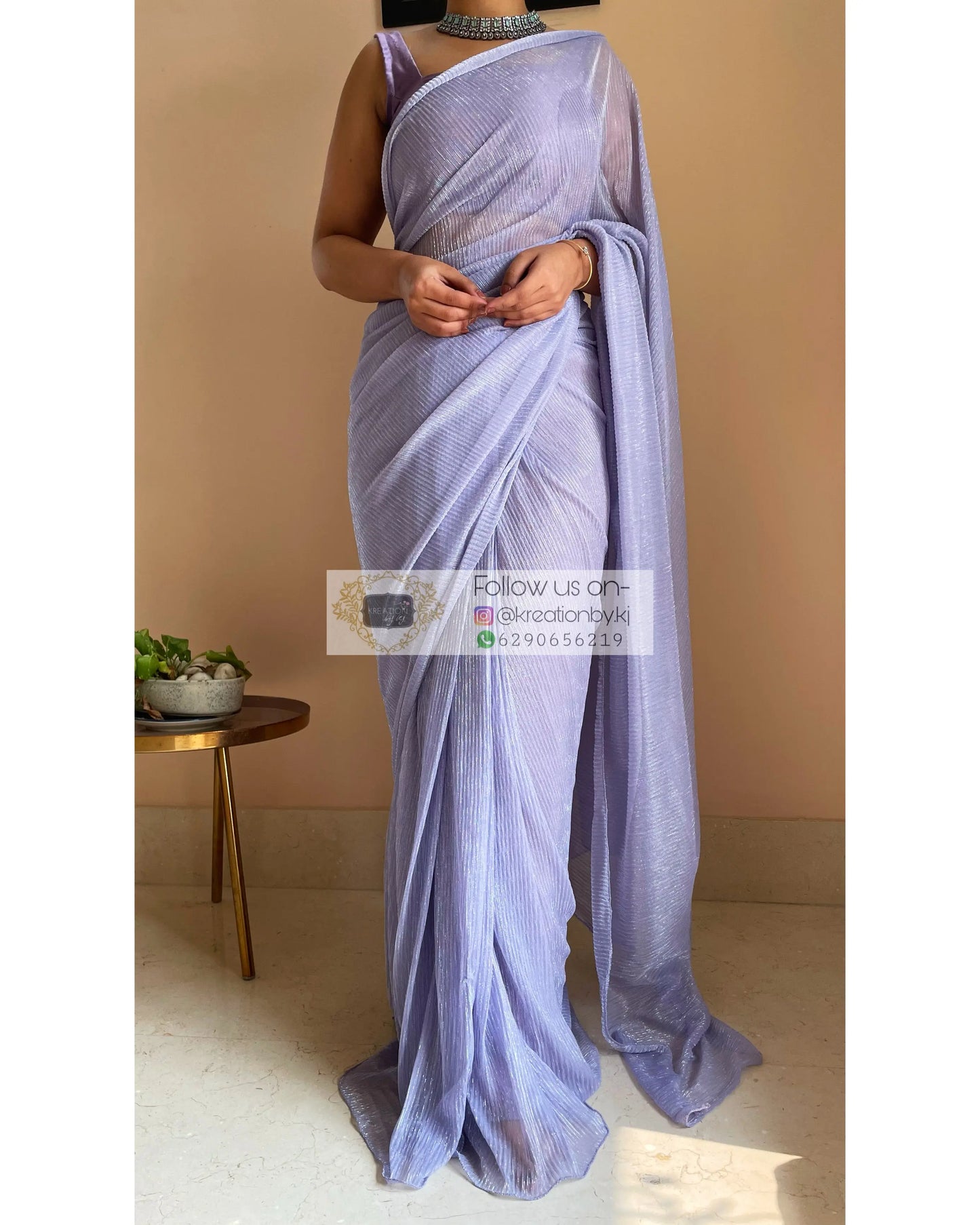 Lavender Pleated Shimmer Net Saree - kreationbykj