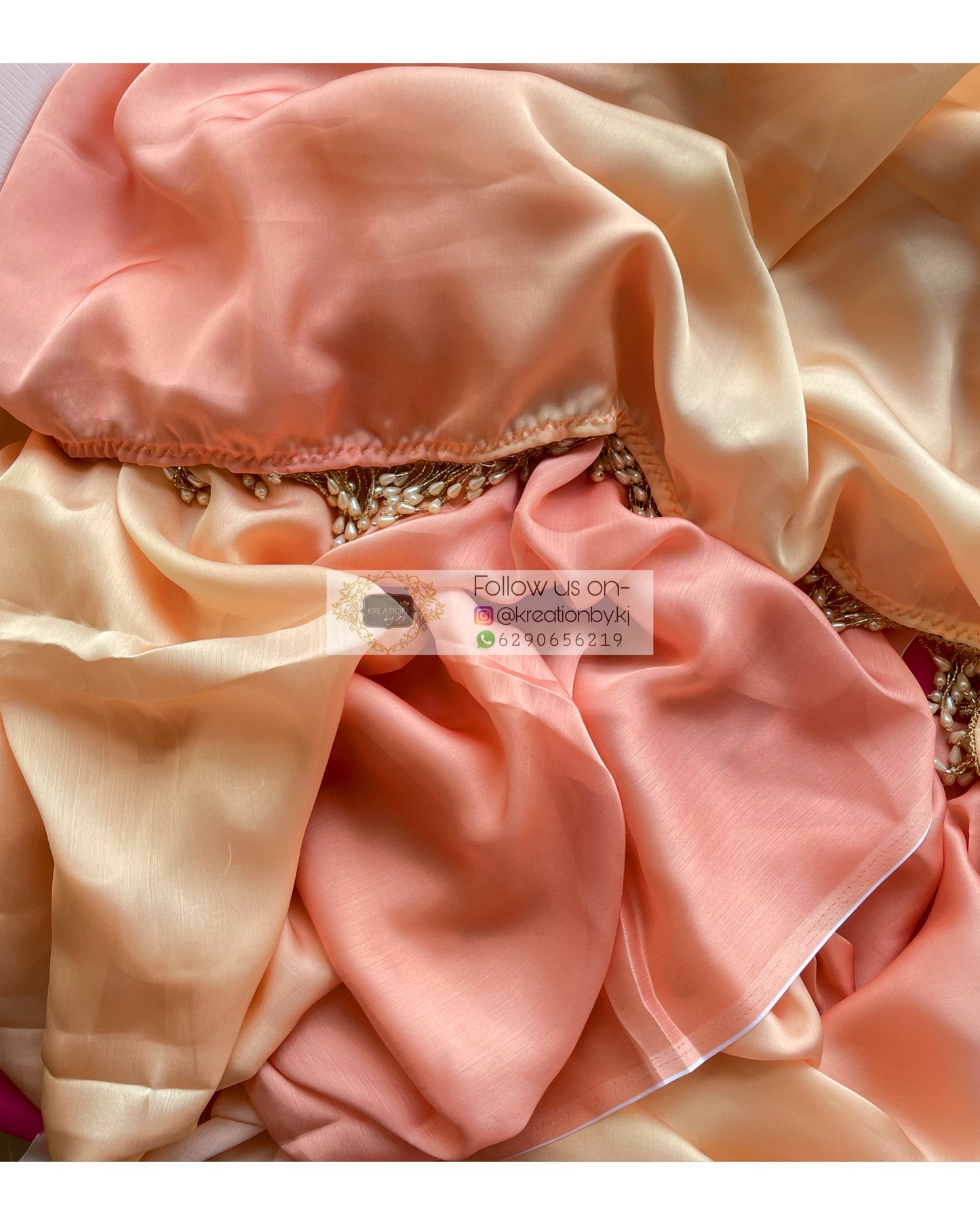 Malai Kulfi Ombré Crepe Silk Saree with Handmade Tassels on Pallu - kreationbykj