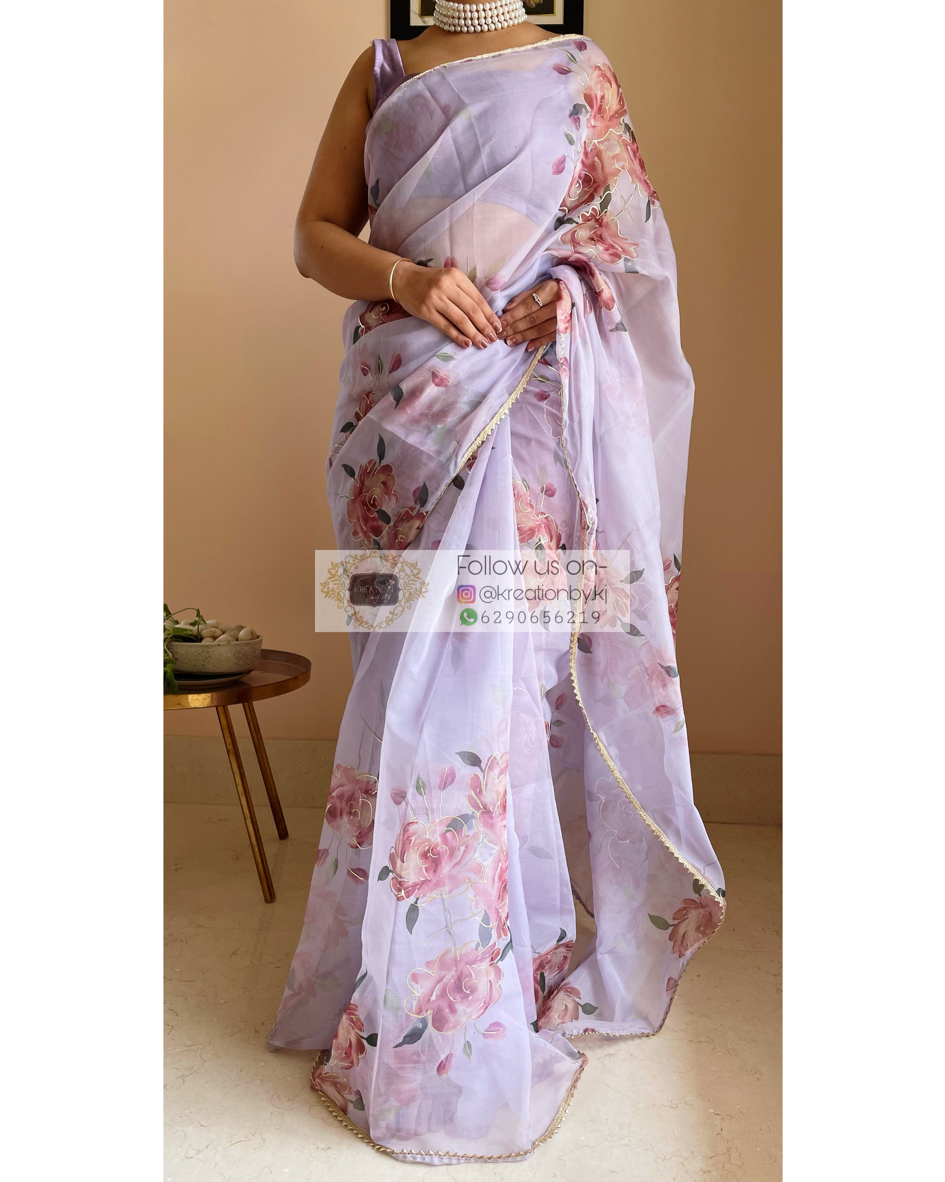 Lilac Rose Organza Saree - kreationbykj