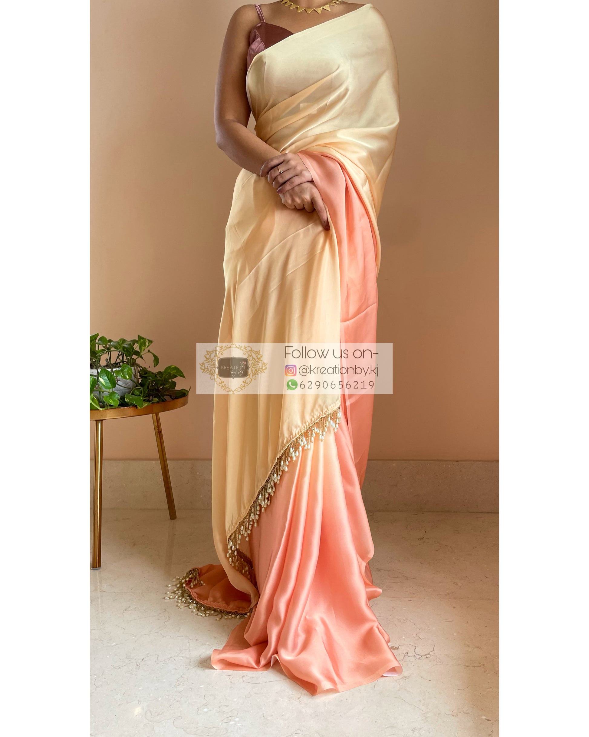 Malai Kulfi Ombré Crepe Silk Saree with Handmade Tassels on Pallu - kreationbykj