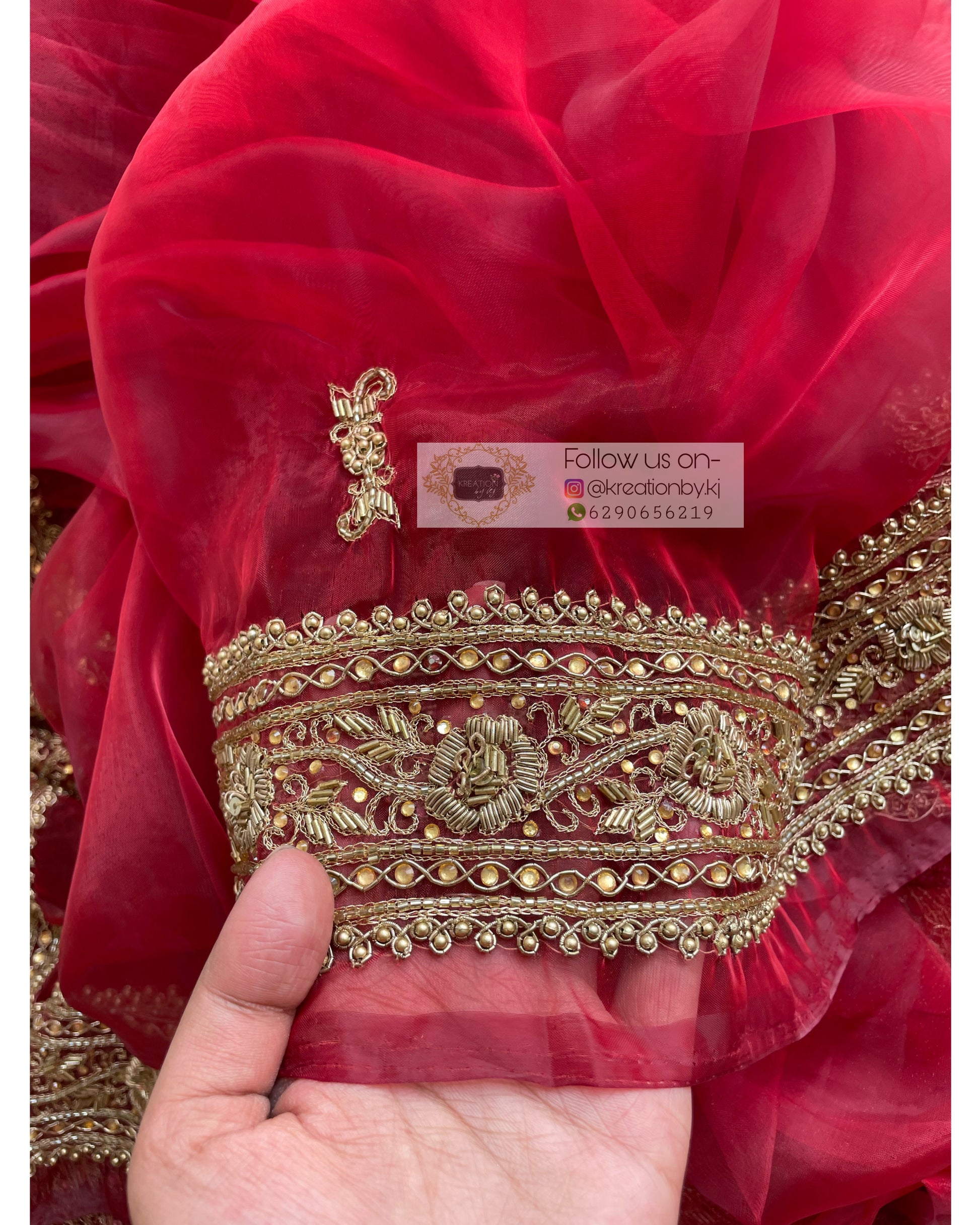 Red Glass Tissue Zarina Saree - kreationbykj