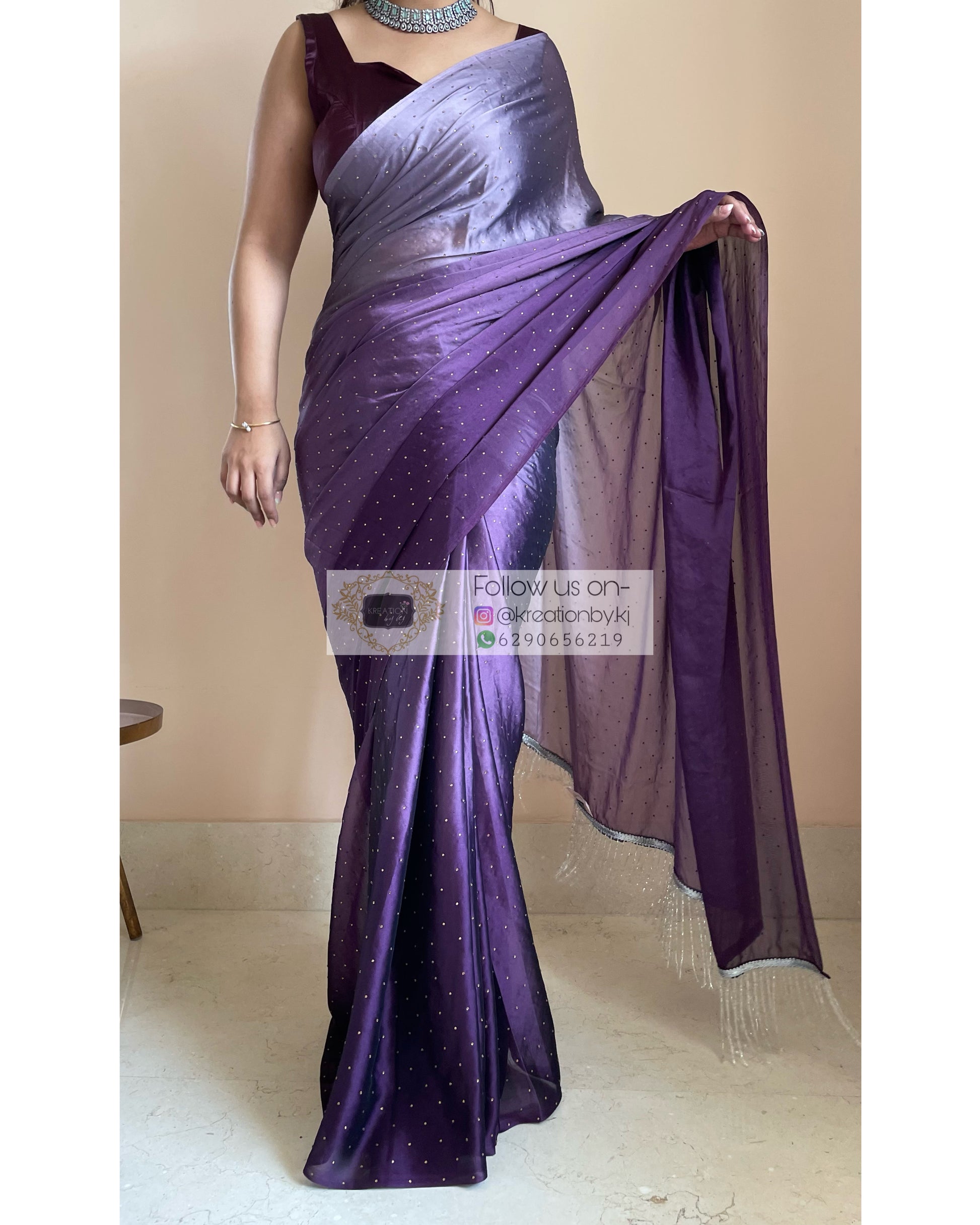 Purple Ombré Georgette Saree with Stone Work - kreationbykj