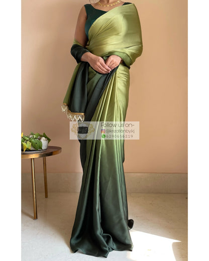 Kacchi Kairi Ombré Crepe Silk Saree with Handmade Tassels on Pallu - kreationbykj