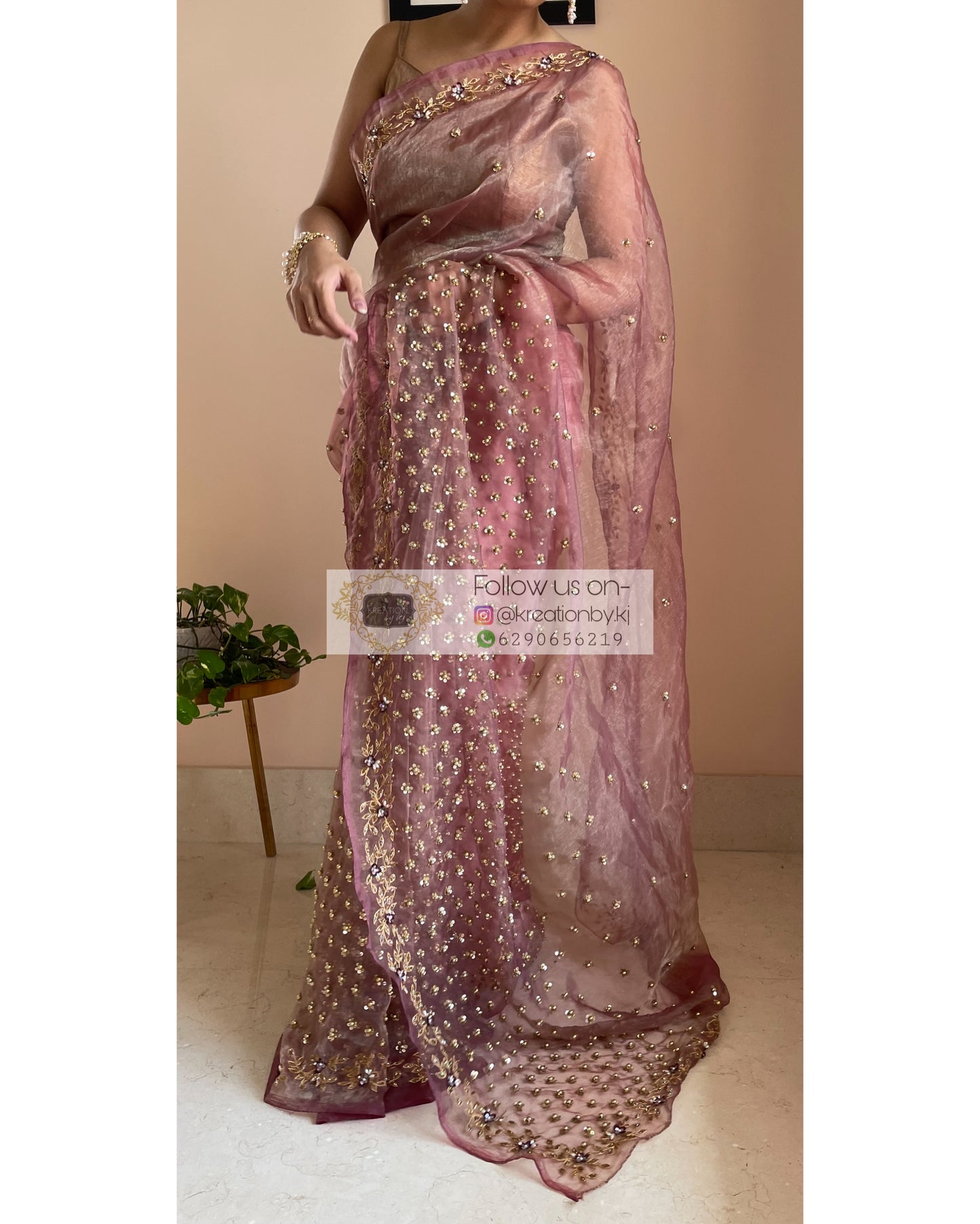 Rose Beige Badan pe Sitare Saree - kreationbykj