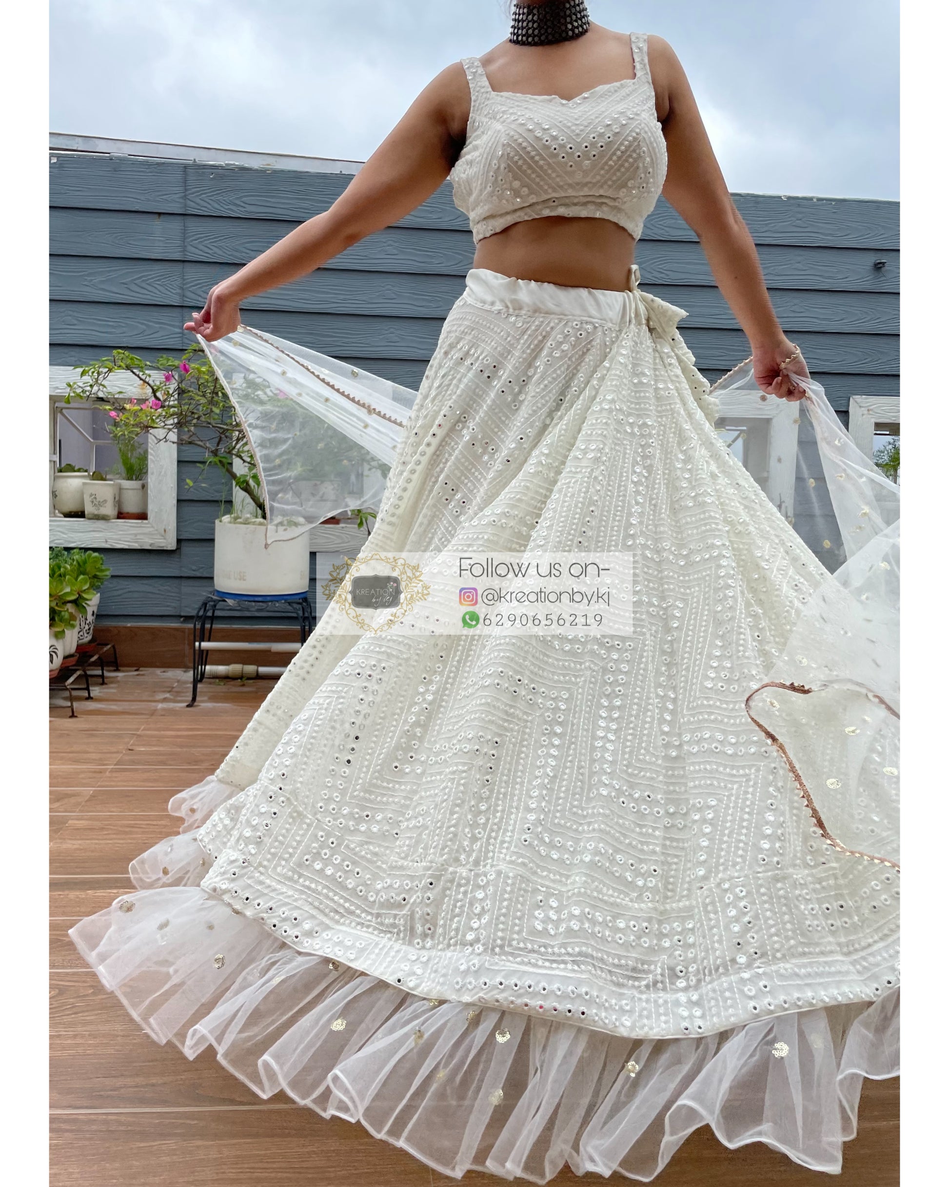 White Sheesh Mahal Lehenga Set - kreationbykj