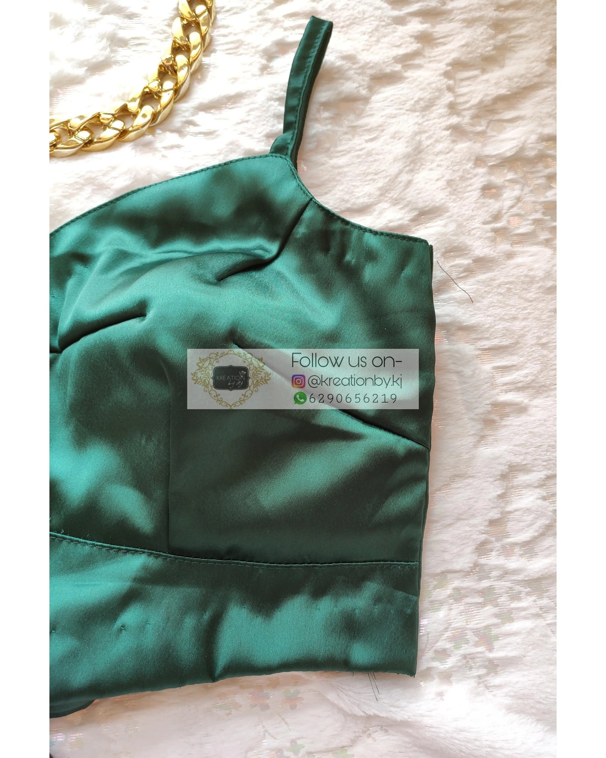 Emerald Green Satin Silk Strappy Cocktail Blouse