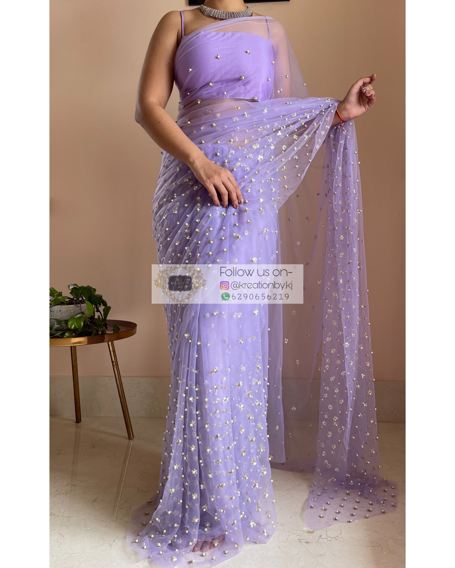 Jugnoo Lavender Net Saree - kreationbykj