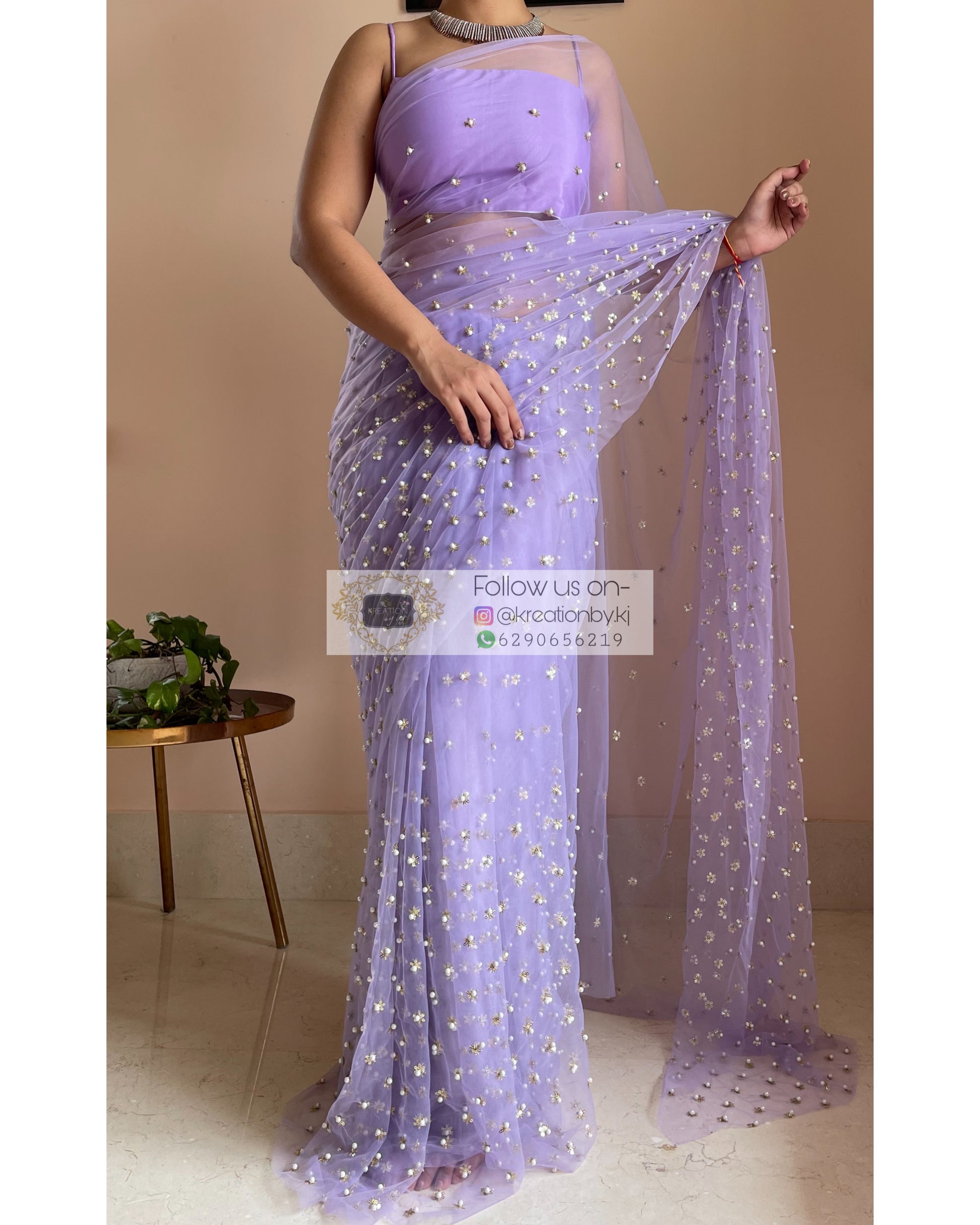 Jugnoo Lavender Net Saree - kreationbykj