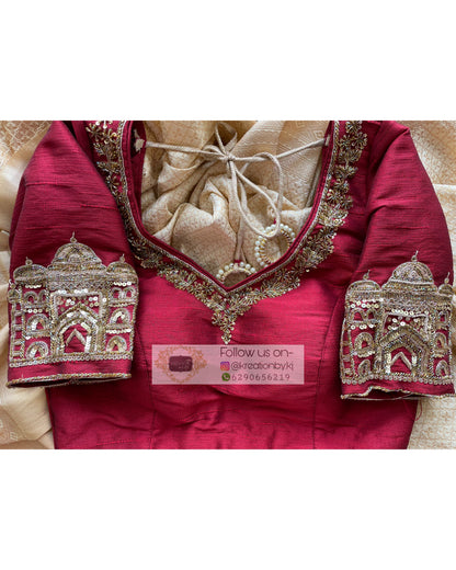 Maroon Taj Mahal Blouse Piece - kreationbykj