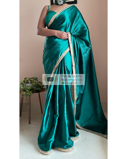 Bottle Green Sheesh Saree - kreationbykj