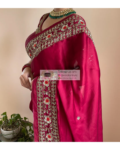 Maroon Crepe Silk Bridal Saree - kreationbykj