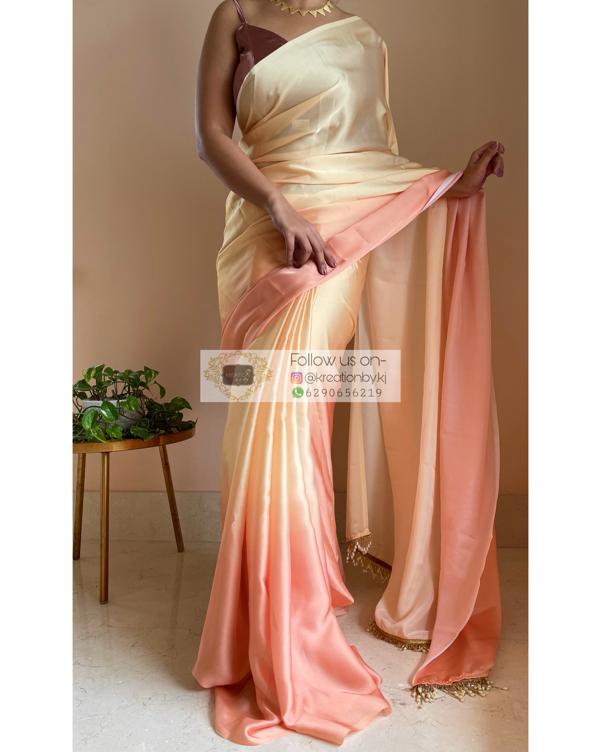 Malai Kulfi Ombré Crepe Silk Saree with Handmade Tassels on Pallu - kreationbykj