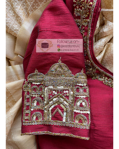 Maroon Taj Mahal Blouse Piece - kreationbykj