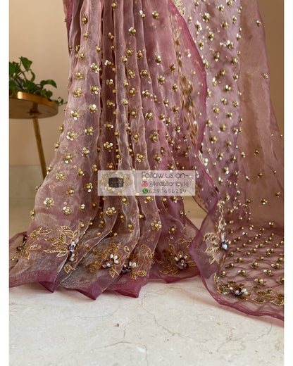 Rose Beige Badan pe Sitare Saree - kreationbykj