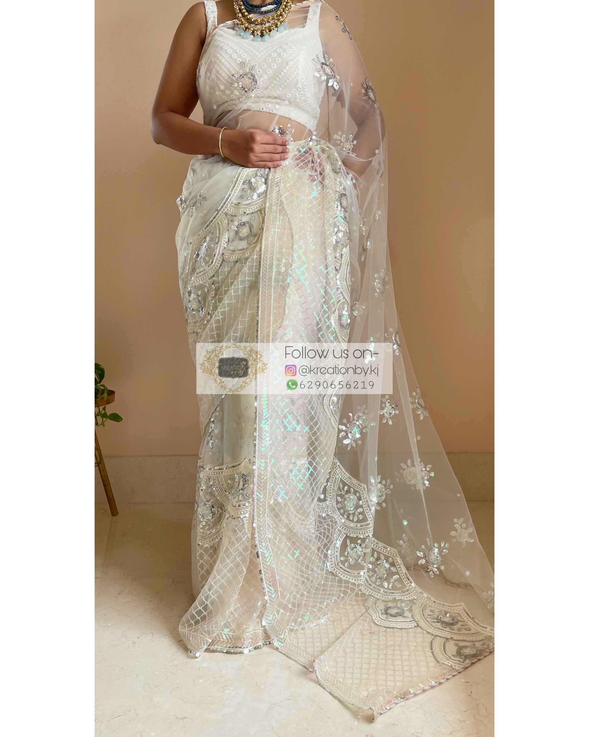 White Noor Net Saree - kreationbykj