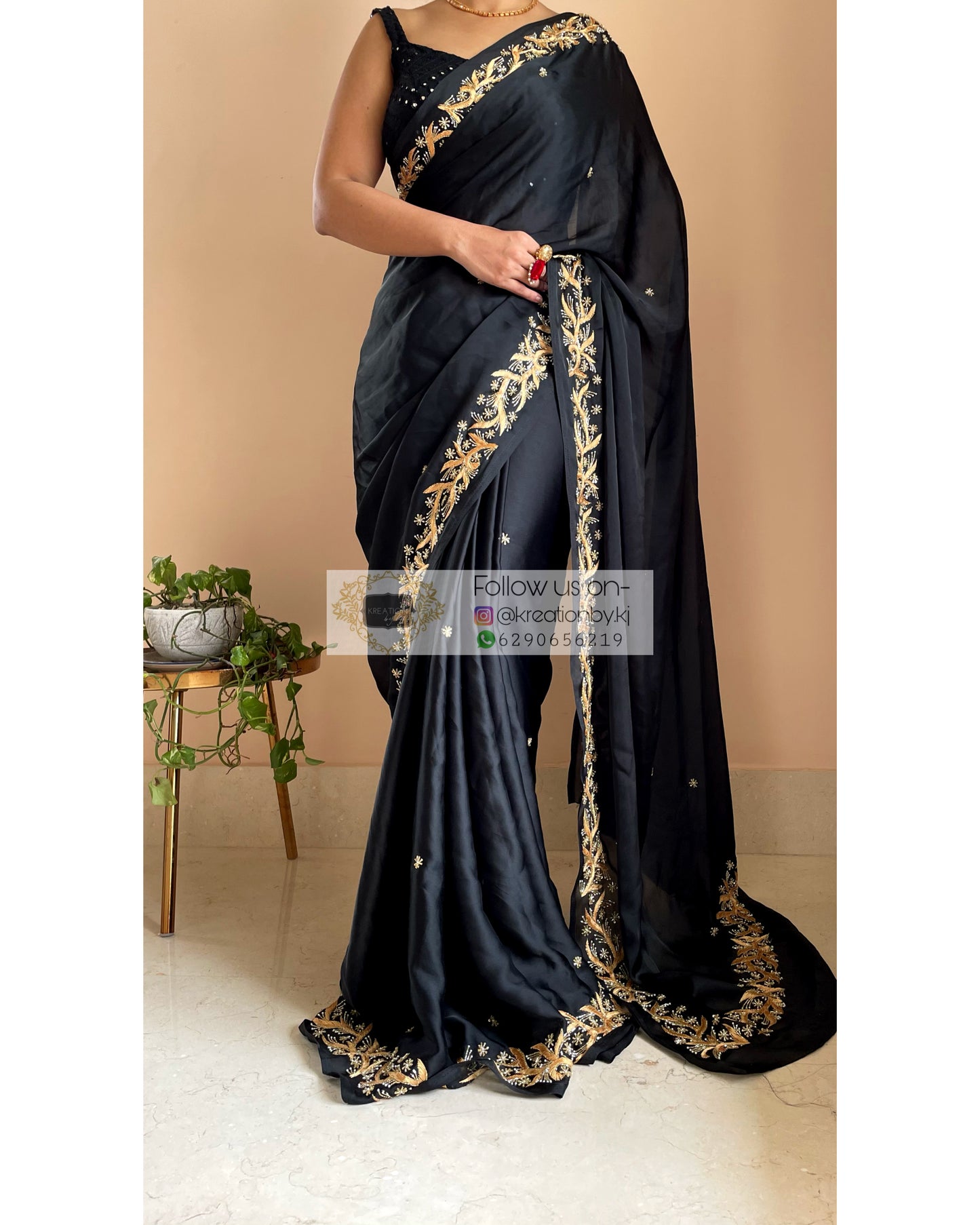 Black Resham Saree - kreationbykj