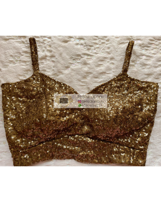 Molten Gold Strappy Sequins Blouse - kreationbykj