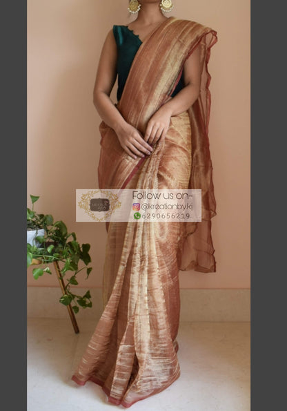 Copper Zari Tissue Saree - kreationbykj