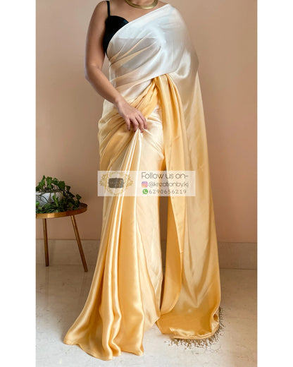 Peeli Dhoop Ombré Crepe Silk Saree With Handmade Tassels on Pallu - kreationbykj